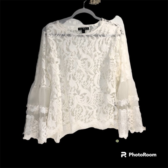Say What? Tops - SAY What? Blouse Large lace white bell sleeve me without tags